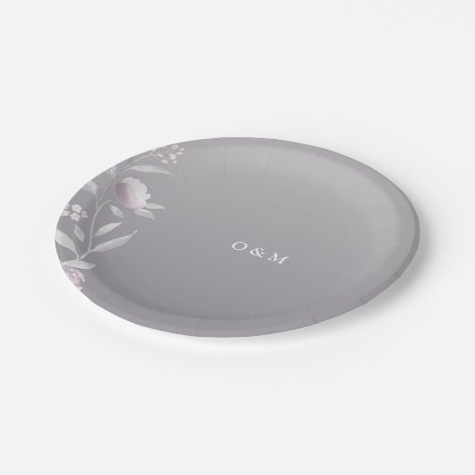 Chinoiserie Hochzeitsmonogramm Pappteller (Schrägansicht)