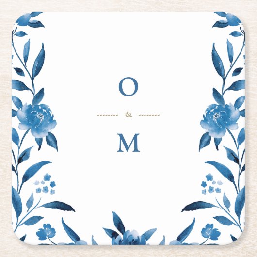 Chinoiserie Hochzeitsmonogramm Rechteckiger Pappuntersetzer (Vorderseite)