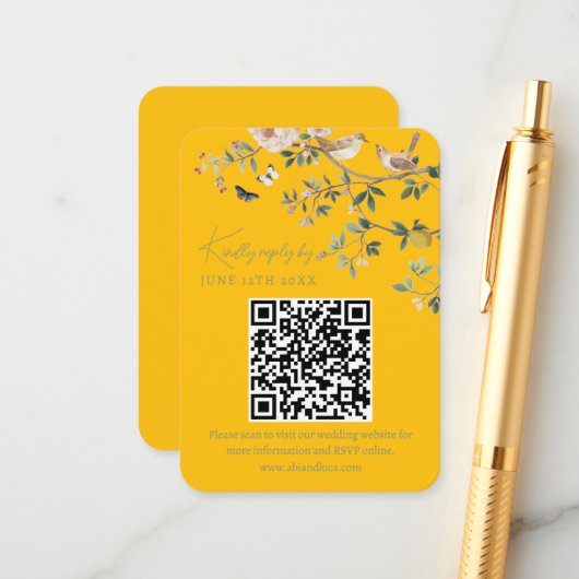 Chinoiserie-Hochzeitswebsite RSVP-QR-Code Begleitkarte (Vorderseite/Rückseite Beispiel)