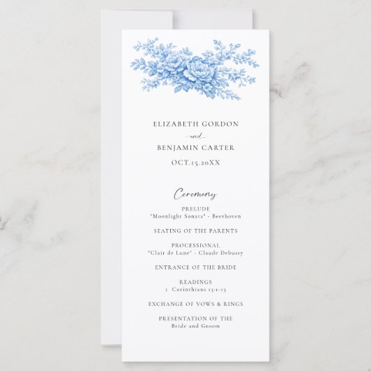 Chinoiserie-Hochzeitszeremonie-Programm Blaue Blum (Vorderseite)