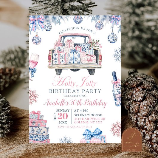 Chinoiserie Holly Jolly Adult Birthday Party Einladung