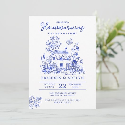 Chinoiserie Housewarming Party Zuhause Sweet Zuhau Einladung (Stehend Vorderseite)