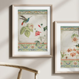 Chinoiserie Hummingbird Vintag Floral Decoupage Seidenpapier