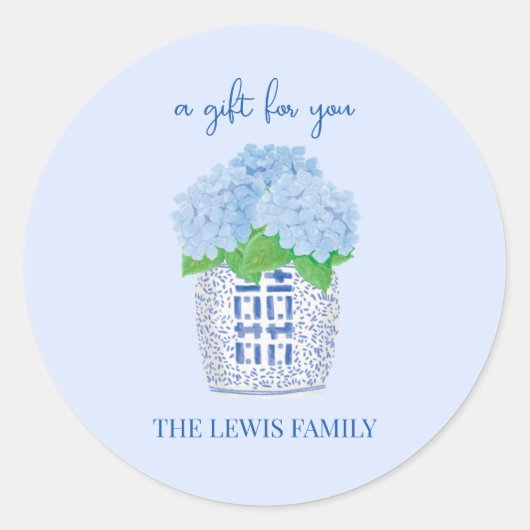 Chinoiserie Hydrangea Geschenksticker Runder Aufkleber (Vorderseite)