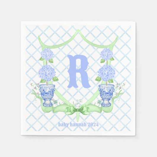 Chinoiserie Hydrangea Monogram Serviette (Vorderseite)