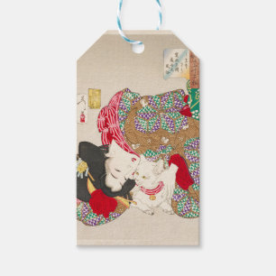 Chinoiserie Japanische Dame & Katze Kimono Kunst Geschenkanhänger