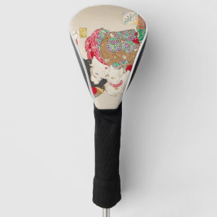 Chinoiserie Japanische Dame & Katze Kimono Kunst Golf Headcover