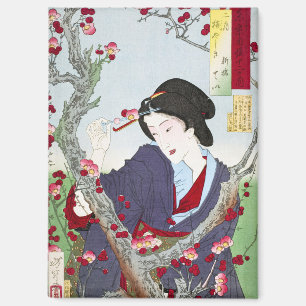 Chinoiserie Japanische Dame & Rote Kirschblüte Magnet