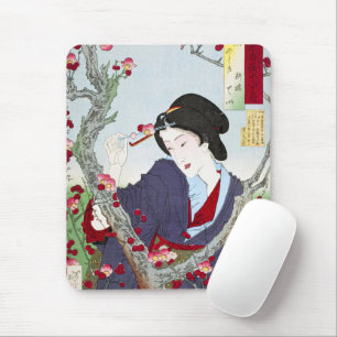 Chinoiserie Japanische Dame & Rote Kirschblüte Mousepad