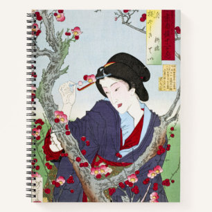 Chinoiserie Japanische Dame & Rote Kirschblüte Notizblock