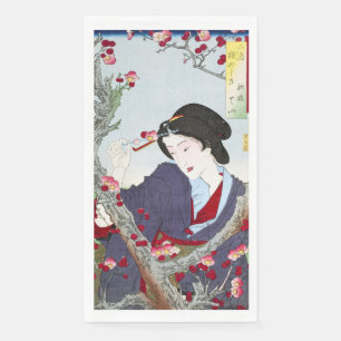 Chinoiserie Japanische Dame & Rote Kirschblüte Serviette