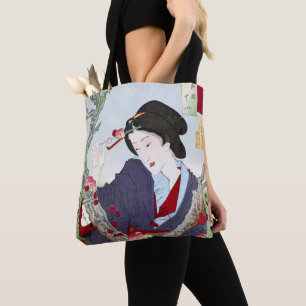 Chinoiserie Japanische Dame & Rote Kirschblüte Tasche