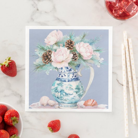 Chinoiserie Jug mit Pinecones und Seashells Serviette (Beispiel)