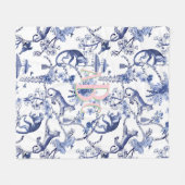 Chinoiserie Jungle Toile | Blau-Weiß-Monogramm Fleecedecke (Vorderseite (Horizontal))