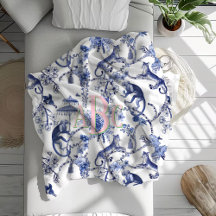 Chinoiserie Jungle Toile | Blau-Weiß-Monogramm