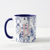 Chinoiserie Jungle Toile | Blau-Weiß-Monogramm Tasse (Links)