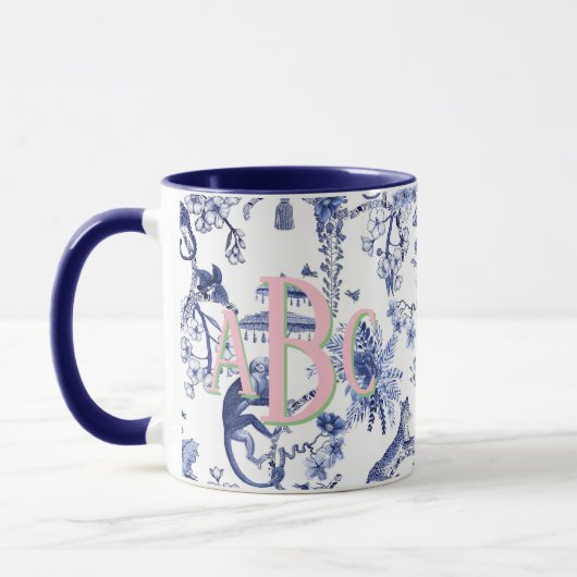 Chinoiserie Jungle Toile | Blau-Weiß-Monogramm Tasse (Links)