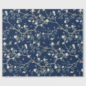 Chinoiserie Kameliengarten Navyblau Geschenkpapier (Flach)