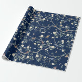 Chinoiserie Kameliengarten Navyblau Geschenkpapier (Ungerollt)
