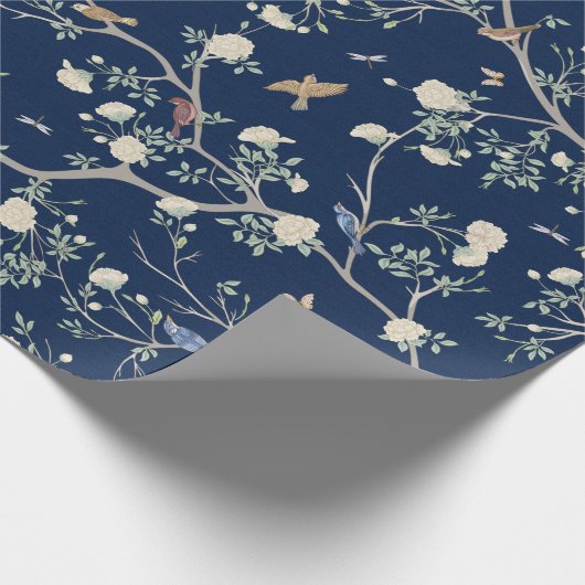 Chinoiserie Kameliengarten Navyblau Geschenkpapier (Ecke)