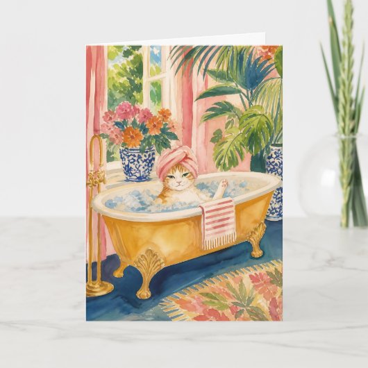 Chinoiserie-Katz-Maximalist-Badegruss Karte (Vorderseite)