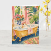 Chinoiserie-Katz-Maximalist-Badegruss Karte (Gelbe Blume)