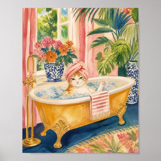 Chinoiserie-Katze Maximalist Badzeit Poster (Vorne)