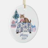 Chinoiserie Katzenname und Jahr Keramik Ornament (Rechts)