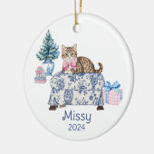 Chinoiserie Katzenname und Jahr Keramik Ornament (Links)