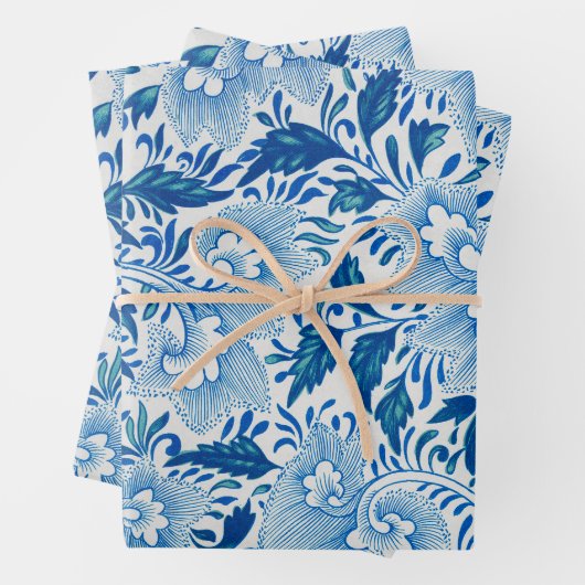Chinoiserie Klassisches asiatisches Blumenblau Geschenkpapier Set (Beispiel)