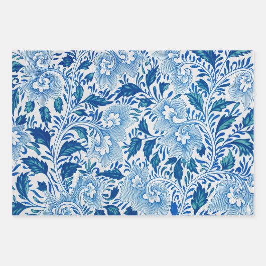 Chinoiserie Klassisches asiatisches Blumenblau Geschenkpapier Set (Vorderseite)