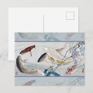 Chinoiserie Koi-Fisch und lila Wisteria-Druck Postkarte
