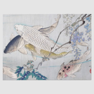 Chinoiserie Koi-Fisch und lila Wisteria-Druck Seidenpapier