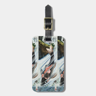 Chinoiserie Koi Karpfen Wasserfall Japanische Kuns Gepäckanhänger