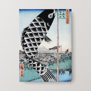 Chinoiserie Koinobori-Karpfen & Fuji-Landschaft Button