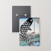 Chinoiserie Koinobori-Karpfen & Fuji-Landschaft Button (Vorderseite/Rückseite)