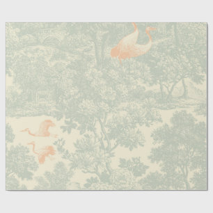 Chinoiserie-Kranich-Toile-Botanischer-Asiatischer- Geschenkpapier