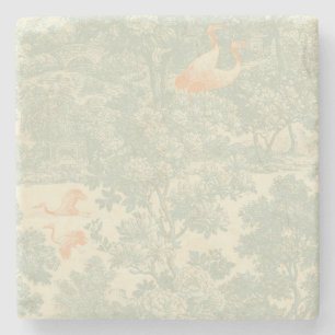 Chinoiserie-Kranich-Toile-Botanischer-Asiatischer- Steinuntersetzer