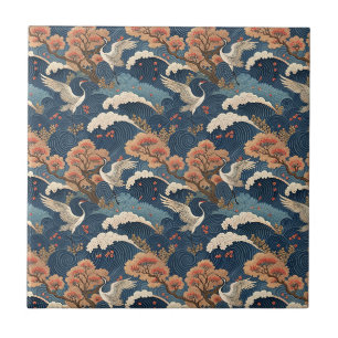 Chinoiserie-Kranich- und Kirschblüten-Japanisches Fliese