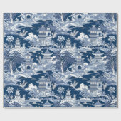 Chinoiserie Landschaftsbild Malerei Blau Weiß Geschenkpapier (Flach)