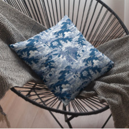 Chinoiserie Landschaftsbild Malerei Blau Weiß Kissen