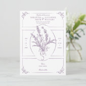 Chinoiserie Lavender Bouquet Viktorianische Hochze Einladung (Stehend Vorderseite)