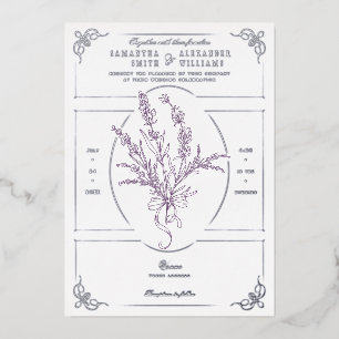 Chinoiserie Lavender Bouquet Viktorianische Hochze Folieneinladung