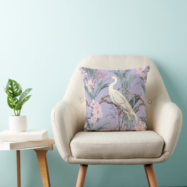 Chinoiserie Lavender Floral Egret Kissen (Stuhl )