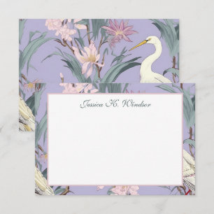 Chinoiserie Lavender Floral Egret Personalisiert Dankeskarte