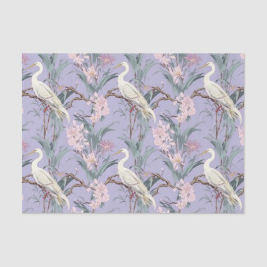 Chinoiserie Lavender Floral Egret Seidenpapier (Vorderseite)