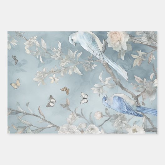 Chinoiserie Leichte Aquamarine und Blues Set Geschenkpapier Set (Vorderseite 3)