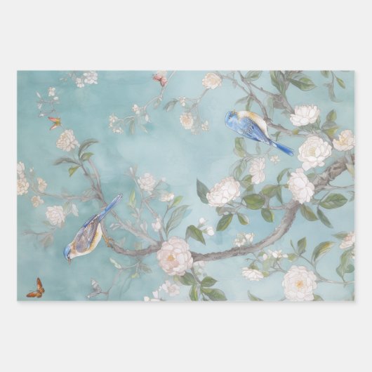 Chinoiserie Leichte Aquamarine und Blues Set Geschenkpapier Set (Vorderseite 2)