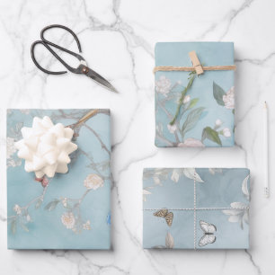 Chinoiserie Leichte Aquamarine und Blues Set Geschenkpapier Set