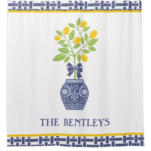 Chinoiserie Lemon Personalisierter Duschvorhang (Vorderseite)
